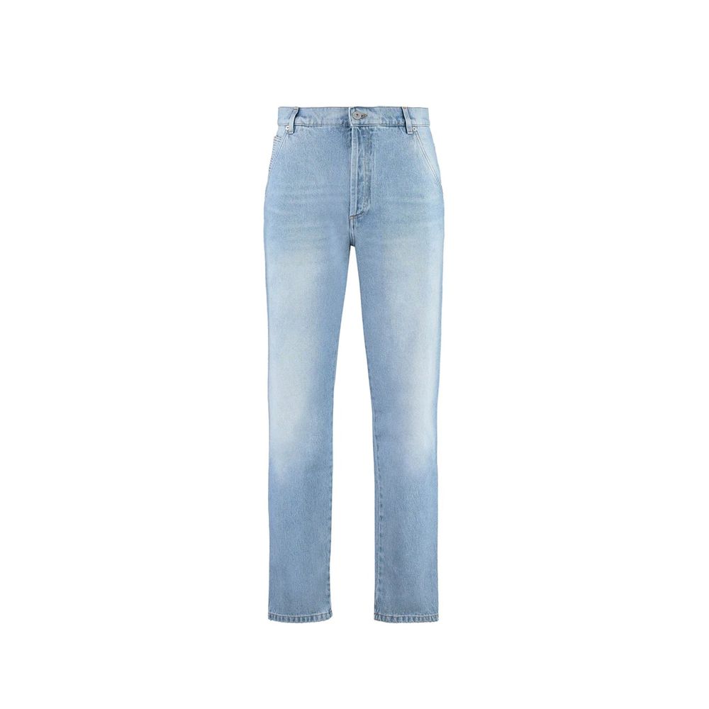 Blue Cotton Straight-Leg Jeans