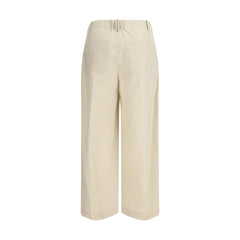 Beige Cotton Casual Pants