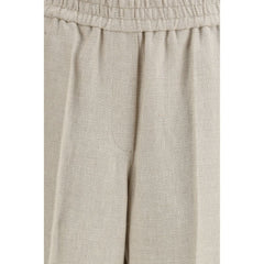 بنطلون كاجوال من الكتان باللون البيج