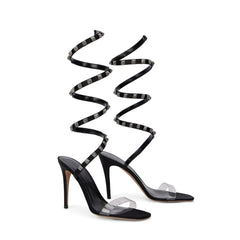 Black Lamb Leather Stiletto Heel Sandals
