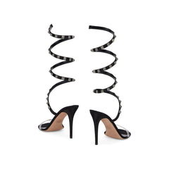 Black Lamb Leather Stiletto Heel Sandals