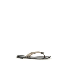 Black Polyurethane Flat Sandals
