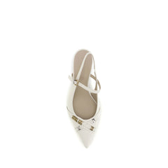 White Calf Leather Bos Taurus Mid Heel Pumps