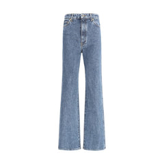 Blue Cotton Flared Jeans