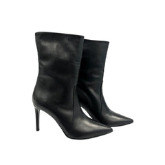 Black Leather Women Boot with Stiletto Heel