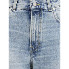 جينز قطني أزرق بقصة واسعة