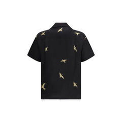 قميص قطني أسود مزخرف