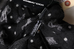 Black Wool Crown Print Fringe Neck Wrap 180cm x 65cm Scarf