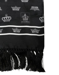 Black Silk Crown Fringes Neck Wrap Shawl 136cm X 15cm Scarf