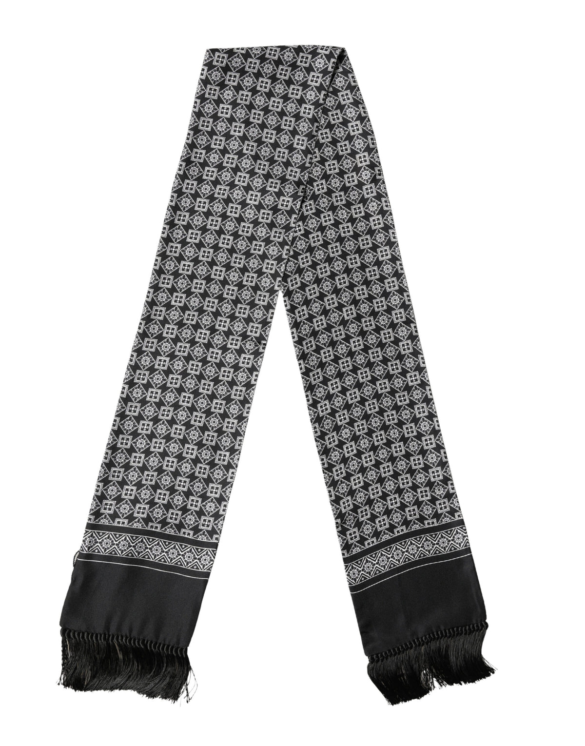 Black White Silk Geometric Neck Wrap 142cm X 15cm Scarf