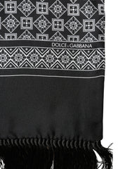 Black White Silk Geometric Neck Wrap 142cm X 15cm Scarf