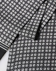 Black Silk Geometric Fringed Foulard 140cm x 15cm Scarf