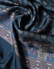 Blue Silk Crown Geometric Wrap Foulard 184cm X 33cm Scarf
