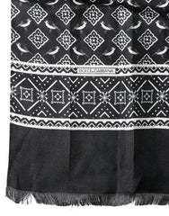 Black Gray Silk Bird Fringe Wrap Foulard 140cm X 23cm Scarf