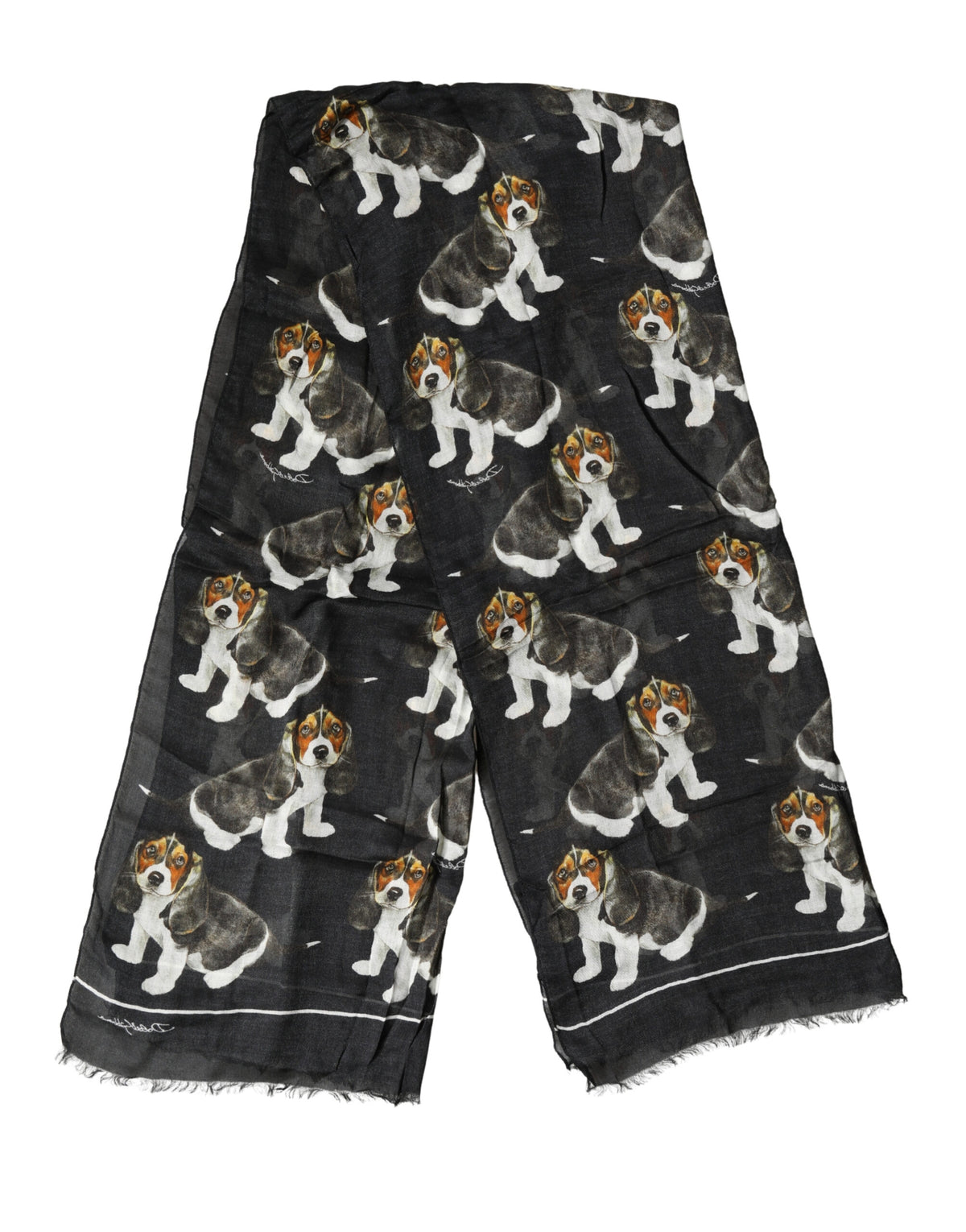 Black Dog Print Modal Wool Wrap Foulard 178cm X 63cm Scarf