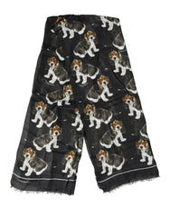 Black Dog Print Modal Wool Wrap Foulard 178cm X 63cm Scarf