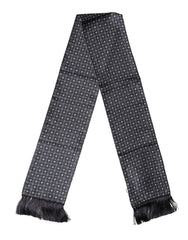 Black Silk Geometric Fringe Wrap Foulard 136cm X 15cm  Scarf