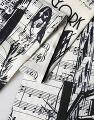 White Black Music City Print Silk Fringe 141cm X 15cm Scarf