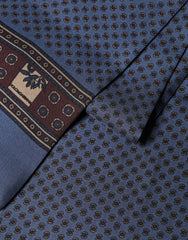 Blue Silk Geometric Fringe Foulard Wrap 131.5x15.5cm Scarf