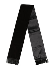 Black Silk Fringe Neck Wrap Foulard 139.5cm x 15.5cm Scarf
