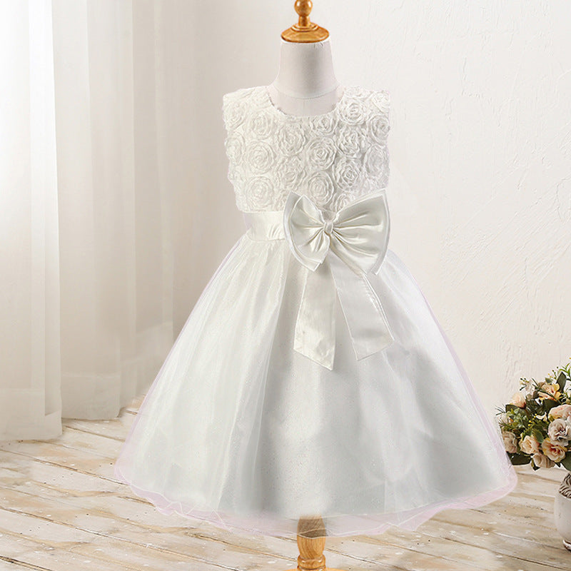 Rose flower bowknot girls dress wedding dress princess