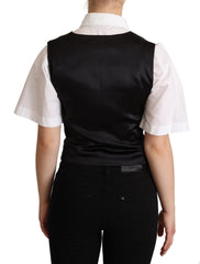 Solid Black Silk Sleeveless Waistcoat Vest Top