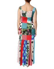 Multicolor Patchwork Silk Sleeveless Dress