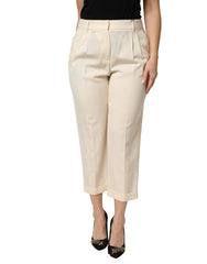 Ivory Wool Mid Waist Cropped Trouser Pants