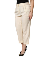 Ivory Wool Mid Waist Cropped Trouser Pants