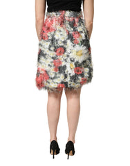 Multicolor Floral Textured Faux Fur Pencil Skirt