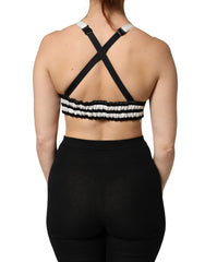 Black Floral Silk Satin Crop Logo Bralette Top