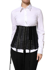 Black Lace-Up Waist Cincher Bustier Corset Top