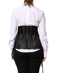 Black Lace-Up Waist Cincher Bustier Corset Top
