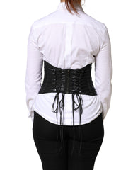 Black Polyester LaceUp Waist Cincher Corset Top
