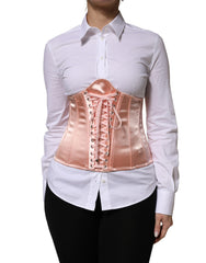 Pale Pink Silk LaceUp Waist Cincher Corse Top