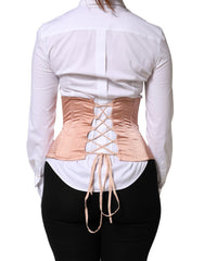 Pale Pink Silk LaceUp Waist Cincher Corset Top
