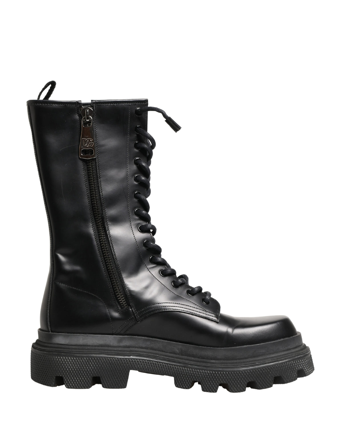 Black Leather Trek Sole Combat Boots Shoes
