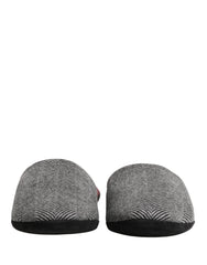 Grey Herringbone Cashmere Red Slippers Shoes