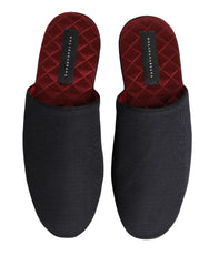 Dark Navy Wool Cotton Red Chevron Slippers Shoes