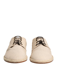 Beige Espadrille Sole Lace Up Canvas Derby Shoes