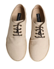 Beige Espadrille Sole Lace Up Canvas Derby Shoes