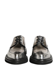 Silver Specchio Lace-Up Leather Dress Derby Shoes