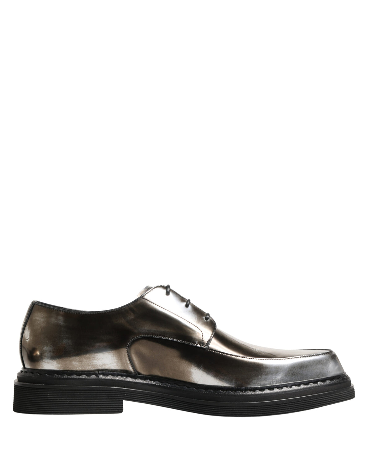 Silver Specchio Lace-Up Leather Dress Derby Shoes