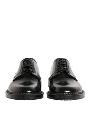 Men Black Lace-Up Leather Crown Dress Derby Shoes