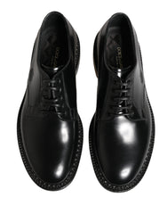 Men Black Lace-Up Leather Crown Dress Derby Shoes