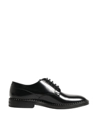 Men Black Lace-Up Leather Crown Dress Derby Shoes