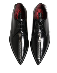 Men Black Lace-Up Leather Zip Dress Derby Shoes
