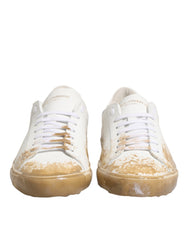 White Leather Paint Effect Low Top Sneakers  Shoes