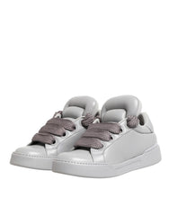 White Leather Gray Laces Low Top Sneakers Shoes