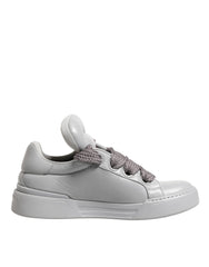 White Leather Gray Laces Low Top Sneakers Shoes